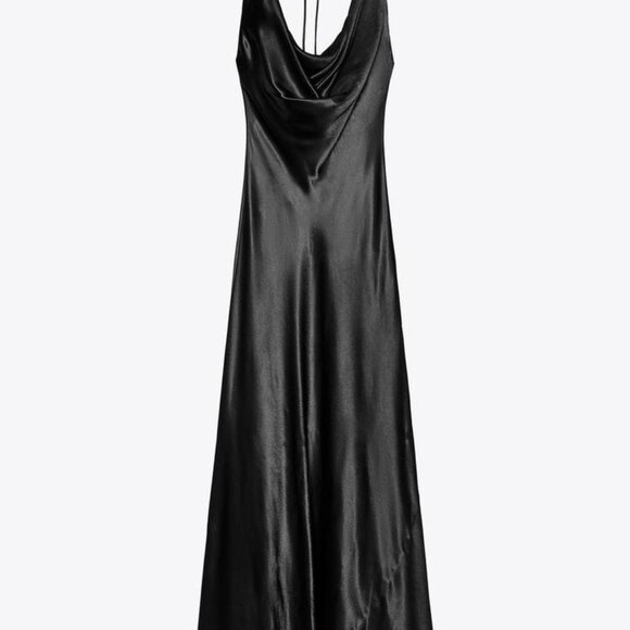 ZARA Black Satin Long Dress - Picture 3 of 6